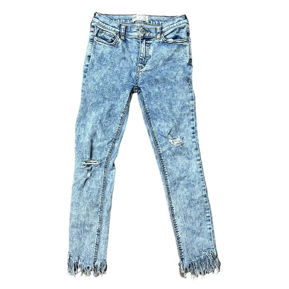 Free People Size 25 Great Heights Frayed Hem Skinny Jeans Distressed Low Rise - Picture 2 of 15